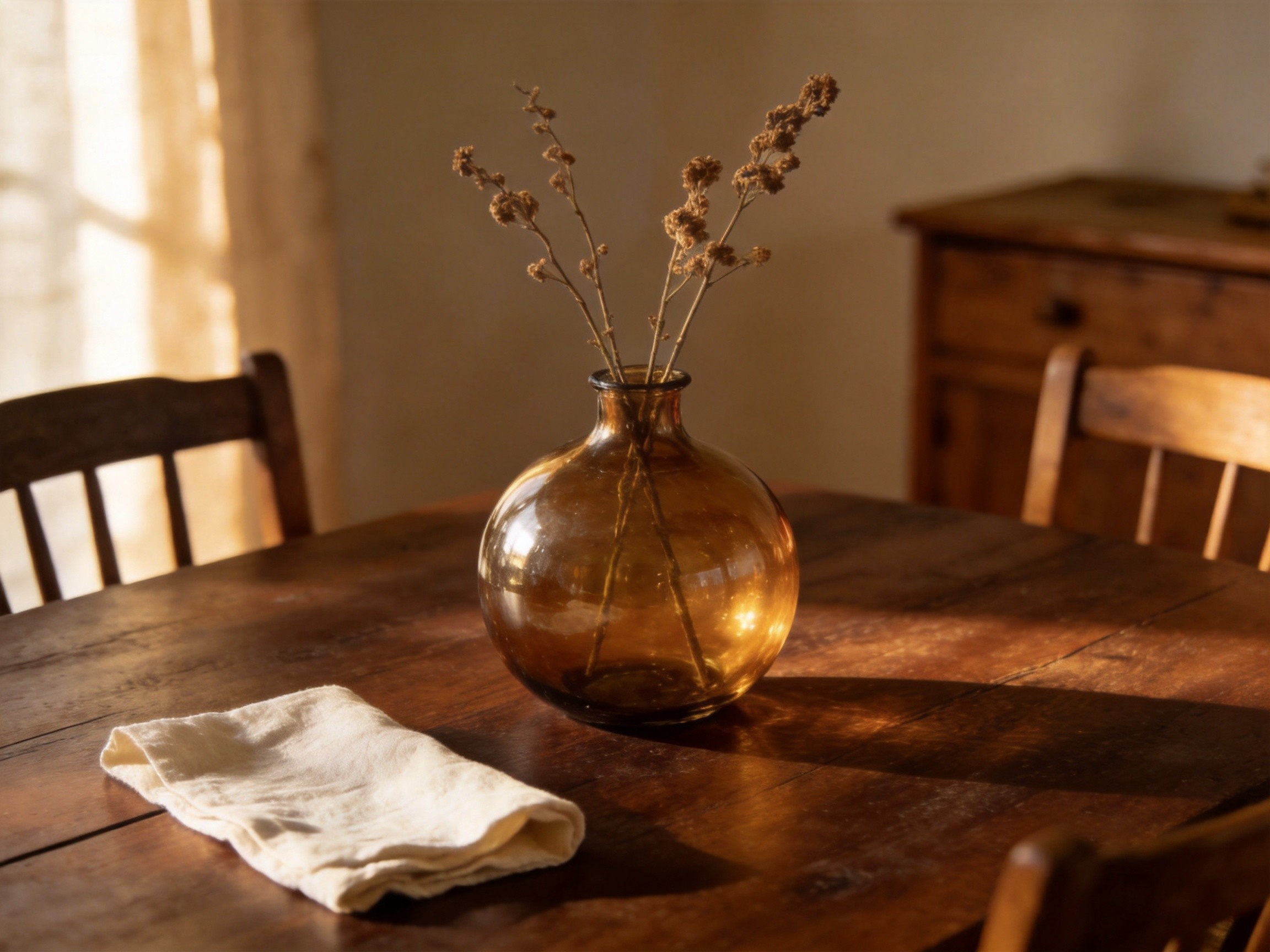 Hand-Blown Amber Glass Rounded Decorative Vase